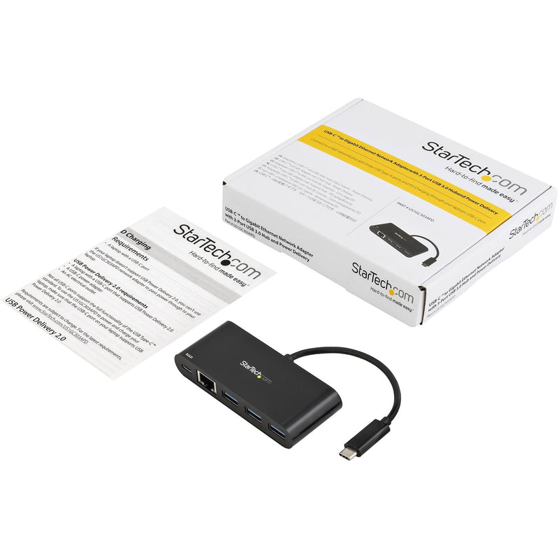 Product package contents including StarTech.com USB-C adapter and documentation