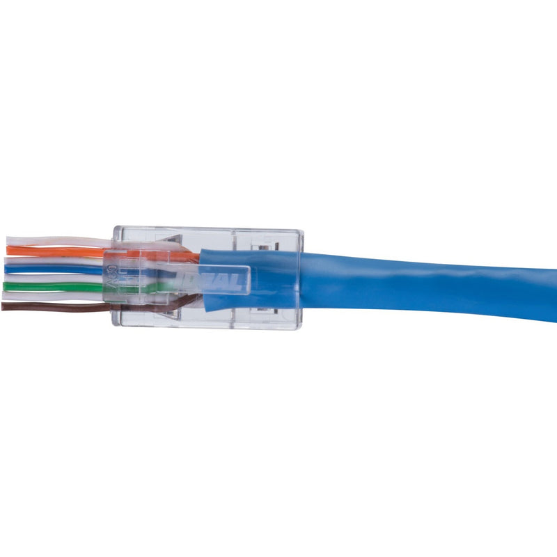 Horizontal view of IDEAL CAT6 connector showing cable management and strain relief features