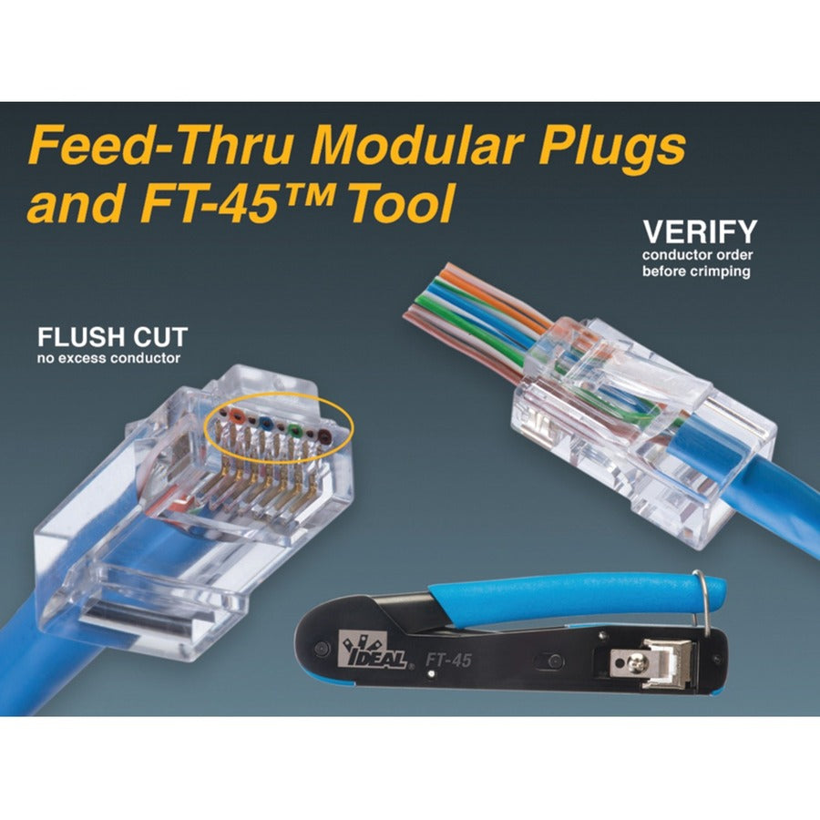 IDEAL 30-495 FT-45 Feed-Thru Modular Plug Crimp Tool, One-handed Operation, Spring Loaded, Compact