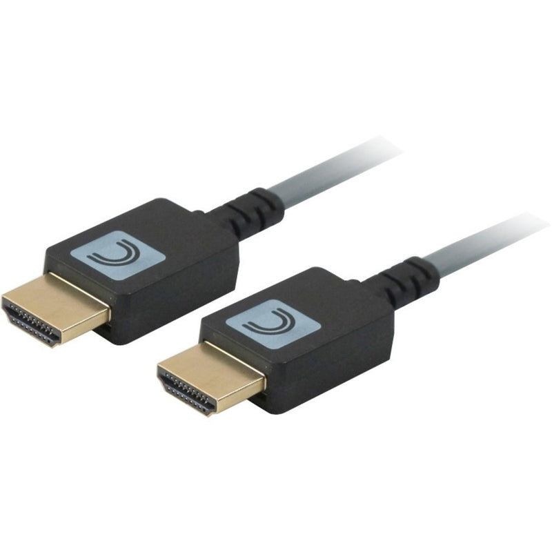 Close-up view of gold-plated HDMI connectors with Comprehensive logo on black housing