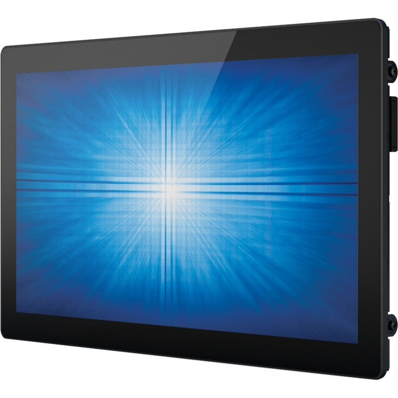 Front view of Elo 2094L 19.5-inch touchscreen monitor displaying bright blue radial pattern on black frame