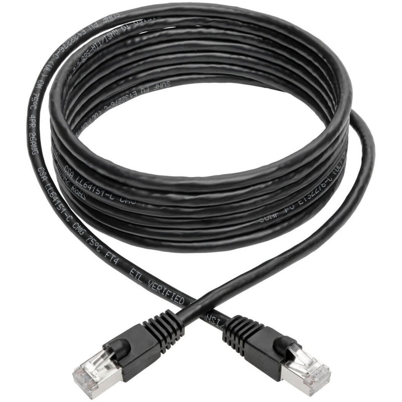 Full length view of the black Cat.6a cable showing flexible design and quality construction