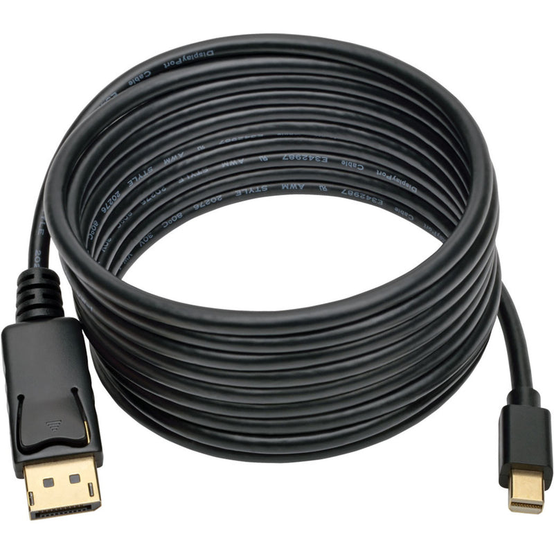 Full length view of 10-foot black DisplayPort cable coiled to show flexibility