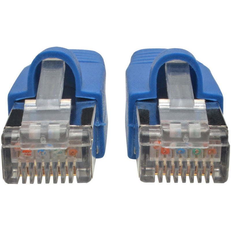 Detailed view of Cat6a RJ45 connector pins and internal wiring configuration