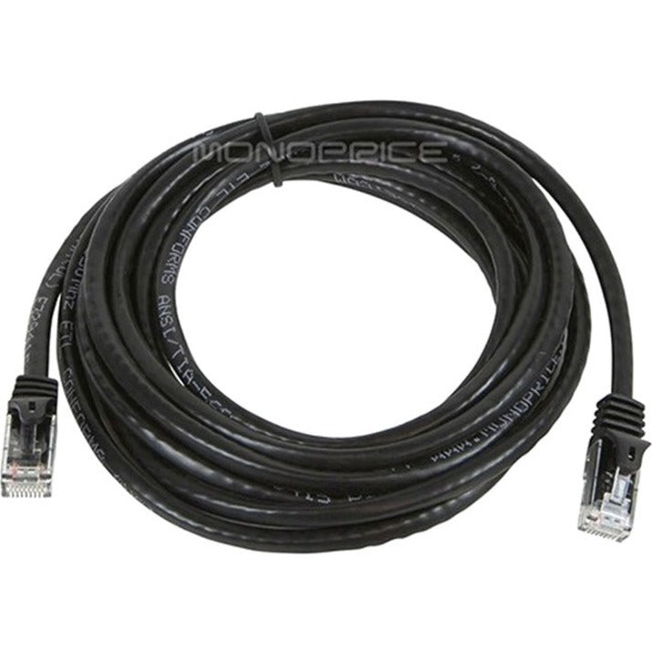 Monoprice FLEXboot Cat6 ethernet cable coiled showing black cable jacket and branded text