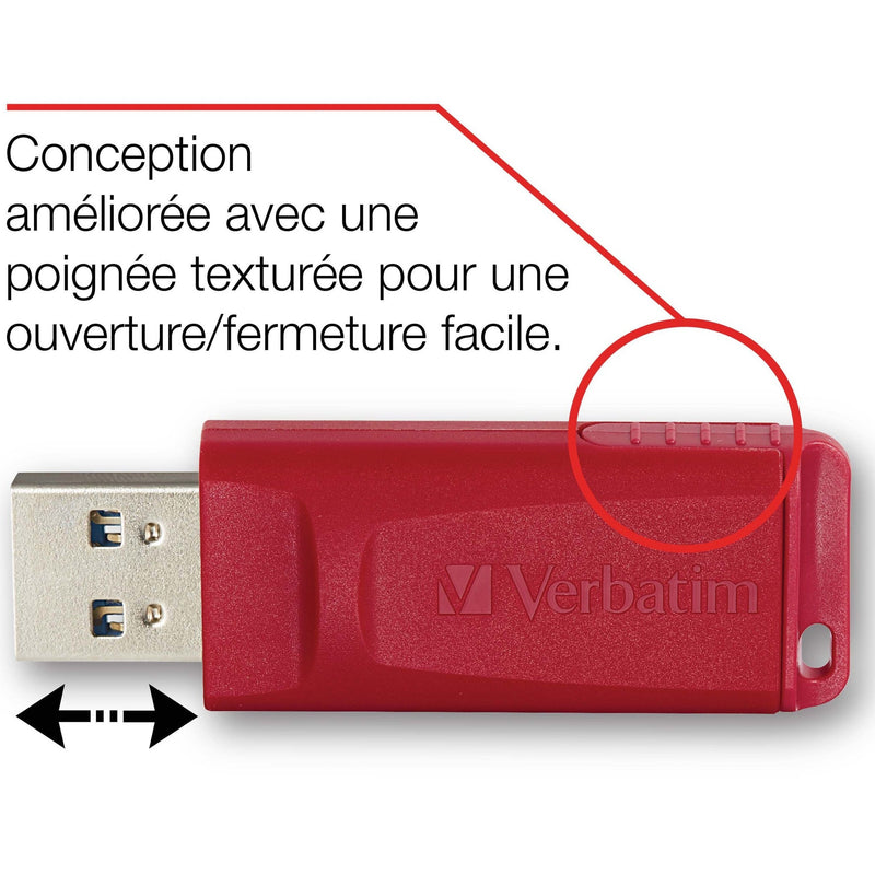 French language diagram showing the textured grip feature of the Verbatim USB drive