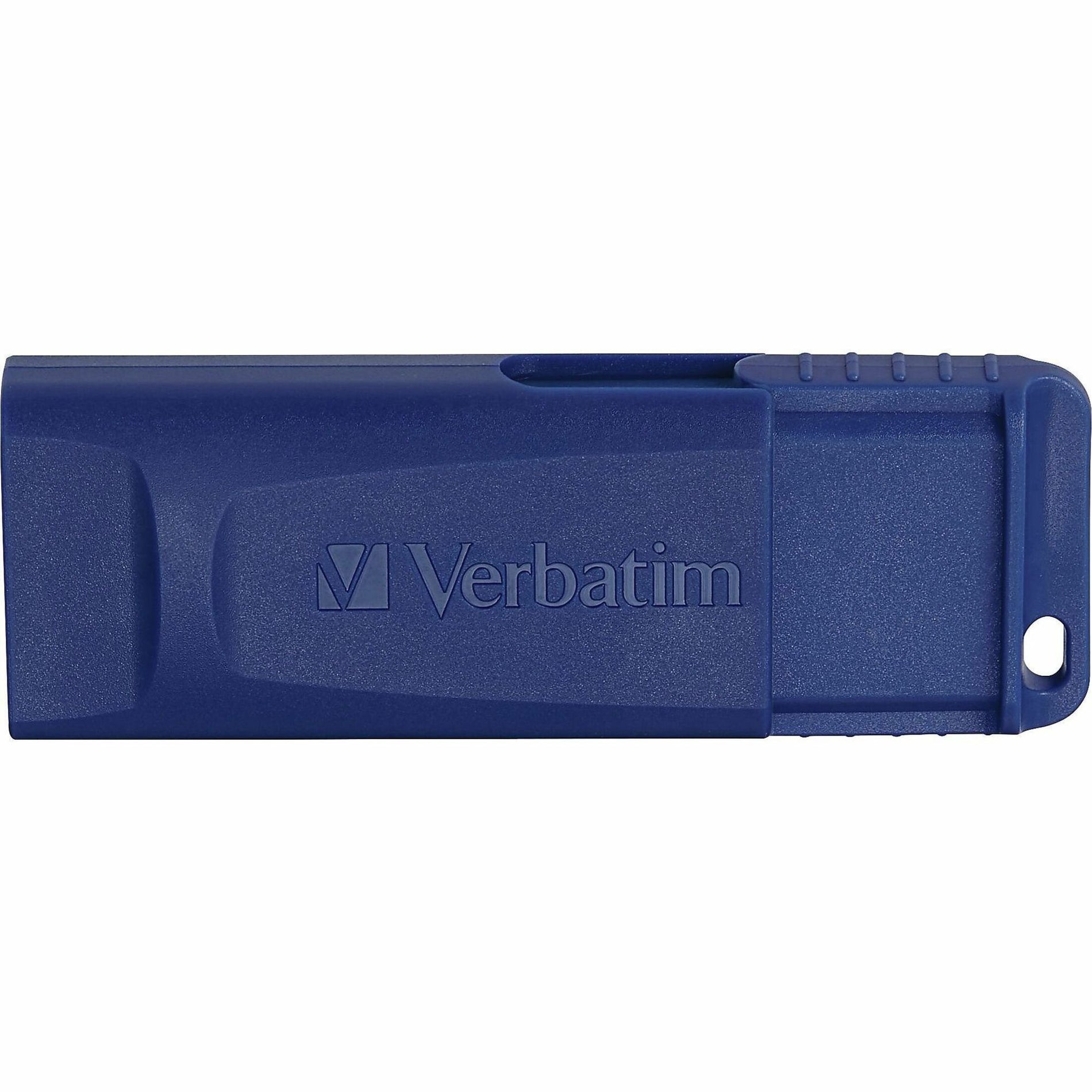 Top view of navy blue Verbatim USB drive showing logo embossing-alternate-image3