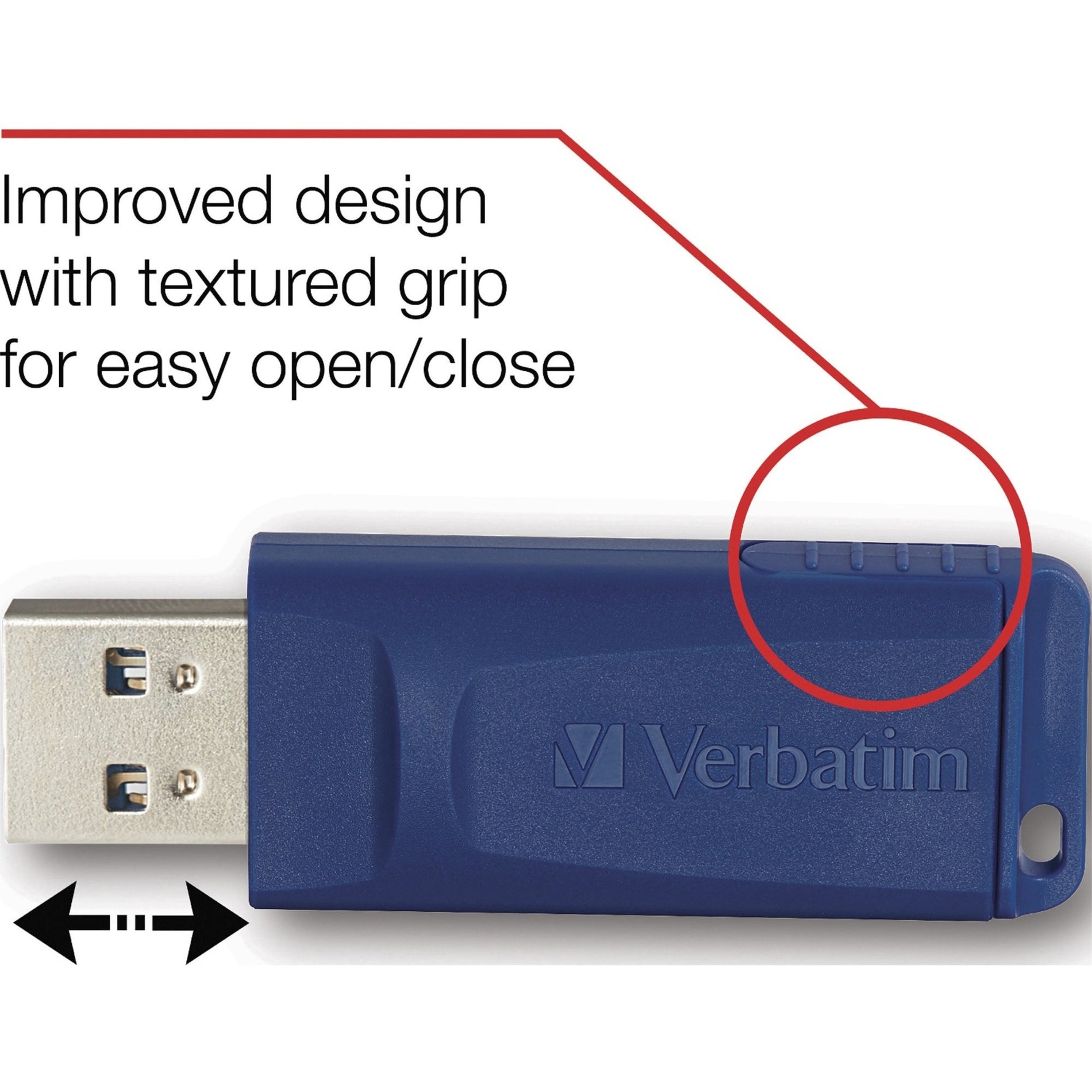 Instructional image showing the textured grip feature of the Verbatim USB drive-alternate-image9