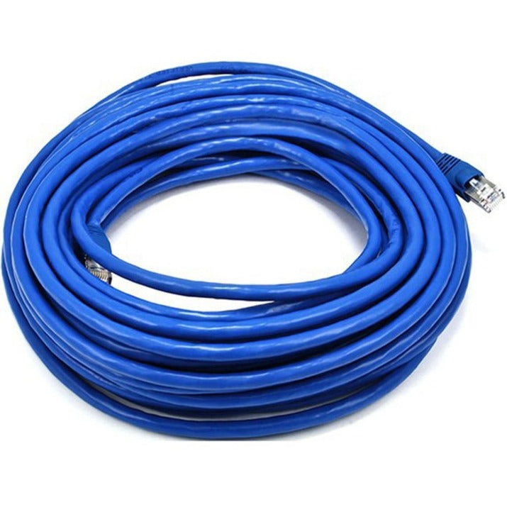 50-foot blue CAT6A ethernet cable coiled showing full length and flexibility