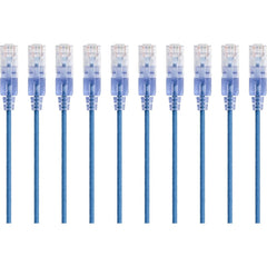 Monoprice SlimRun Cat6A Ethernet Network Patch Cable, Snagless Flexible 30AWG, RJ-45 Male/Male, PoE Compatible, 3ft Blue, 10-Pack (Lifetime Warranty)