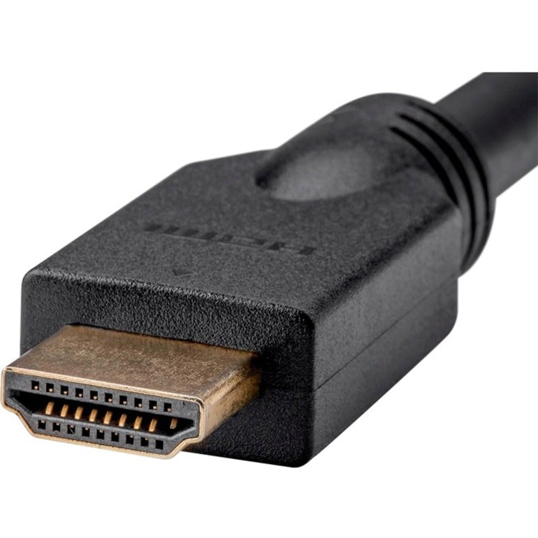 Close-up view of gold-plated HDMI connector showing detailed pin configuration and black housing