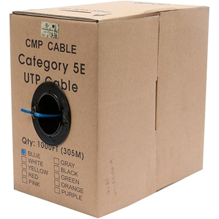 Monoprice Cat5e UTP CMP cable pull box showing blue cable and color options