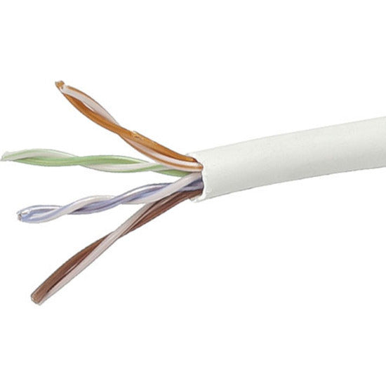 Close-up view of Cat5e cable internal structure showing colored twisted pair conductors