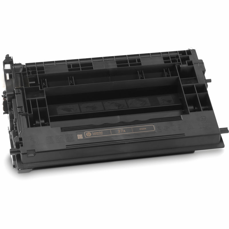 Angled view of HP 37A toner cartridge showing build quality