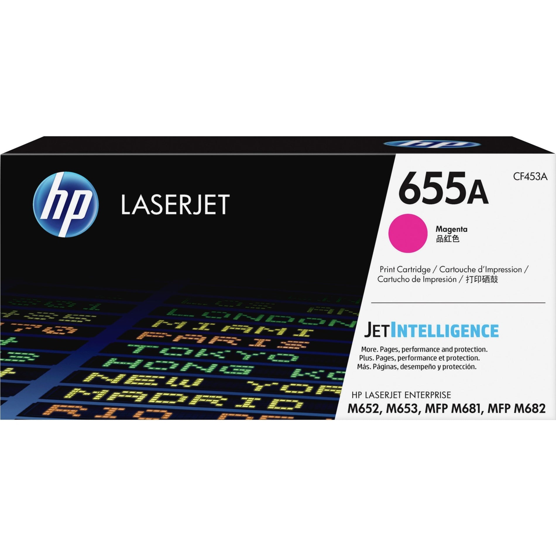 品牌名称：惠普 惠普 CF453A 655A 品红色 原装 LaserJet 墨盒，高产量打印