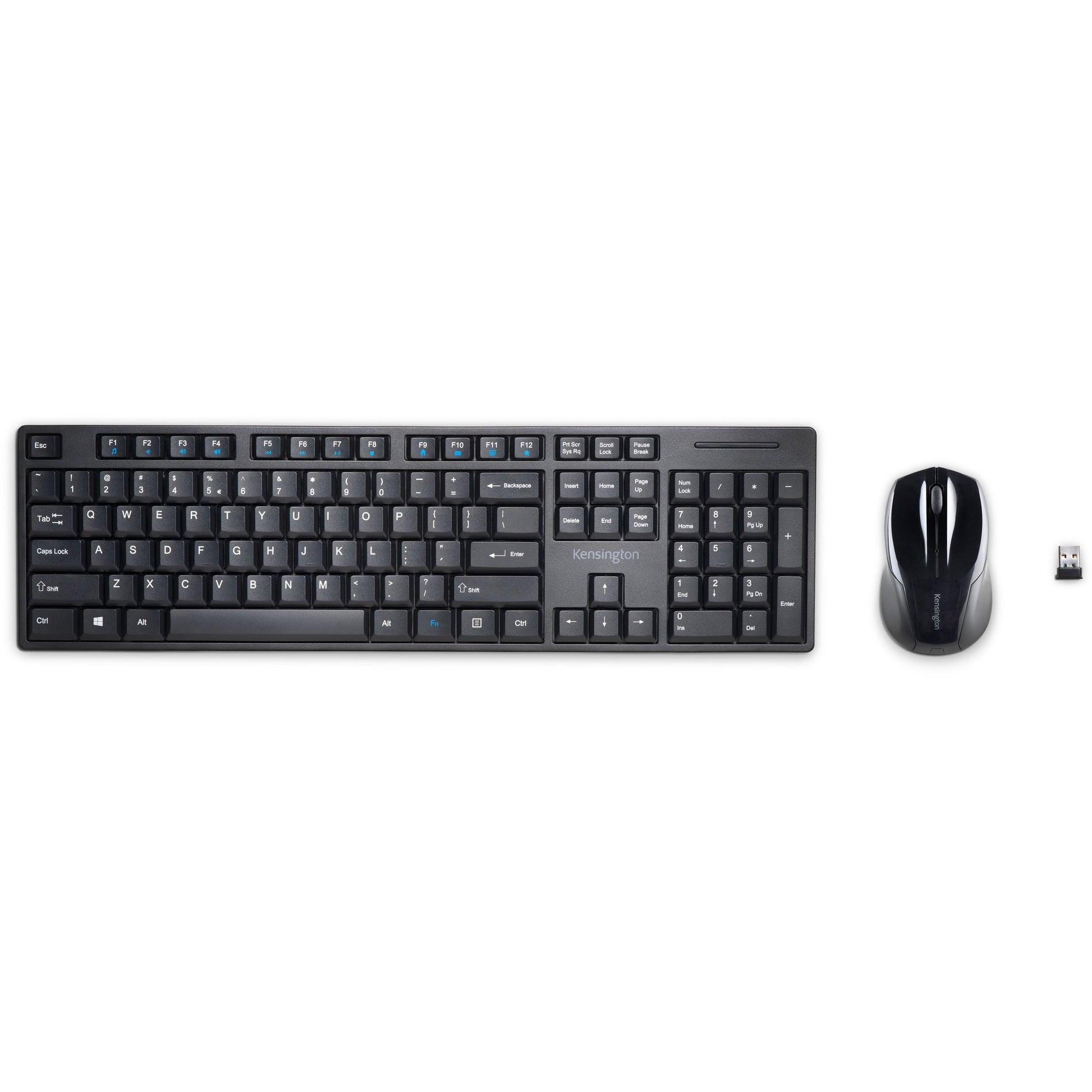 Kensington K75230US Pro Fit Wireless Desktop Set - Black, Spill Proof, Low-profile Keys, Full-size Keyboard, Plug & Play