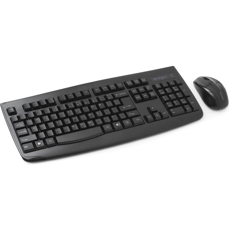 Kensington wireless keyboard and mouse desktop set showing full-size keyboard layout and ergonomic mouse