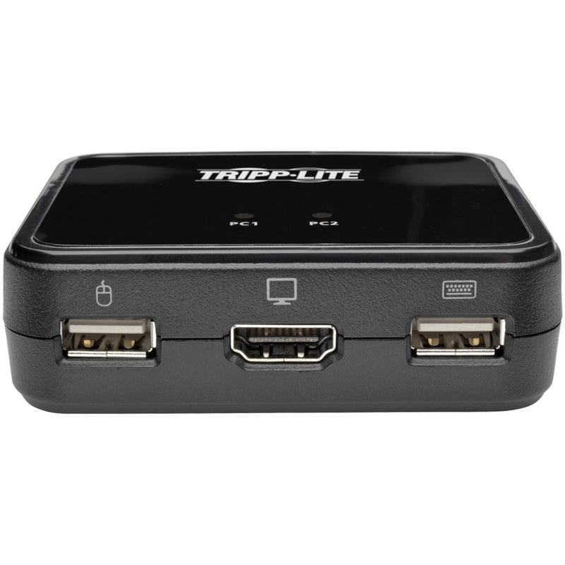 Front view of Tripp Lite KVM switch showing USB and HDMI ports with status indicators