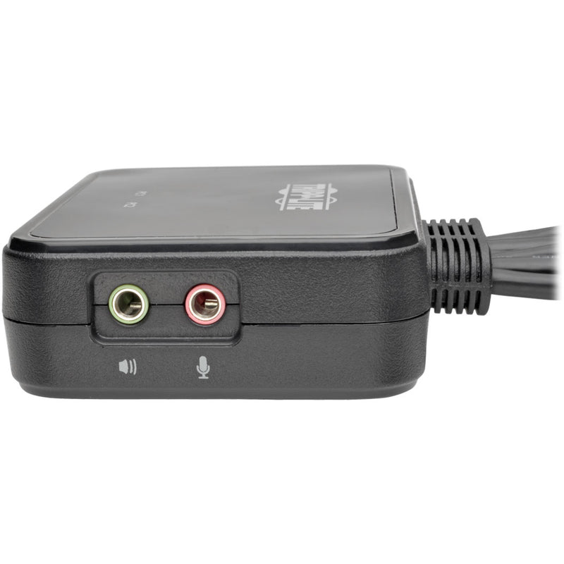 Side view of KVM switch showing audio input and output ports