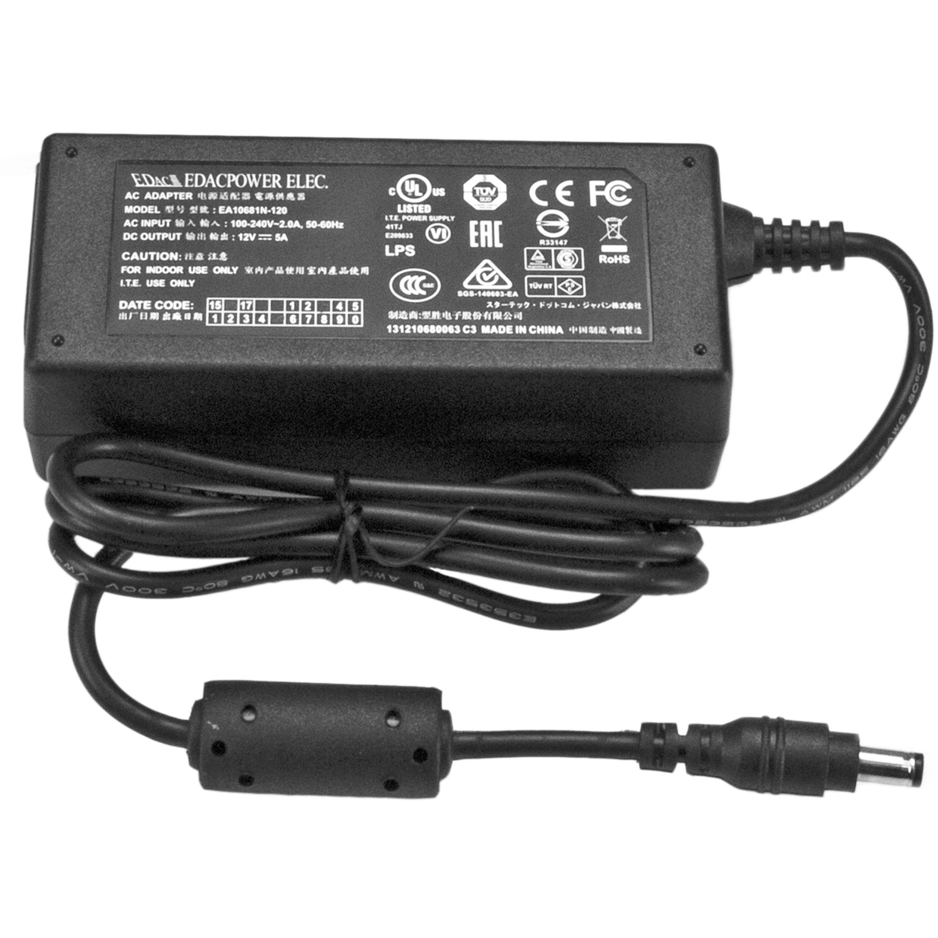 StarTech.com SVA12M5NA Replacement 12V DC Power Adapter - 12 Volts 5 Amps, Limited 2 Year Warranty, RoHS & WEEE Certified