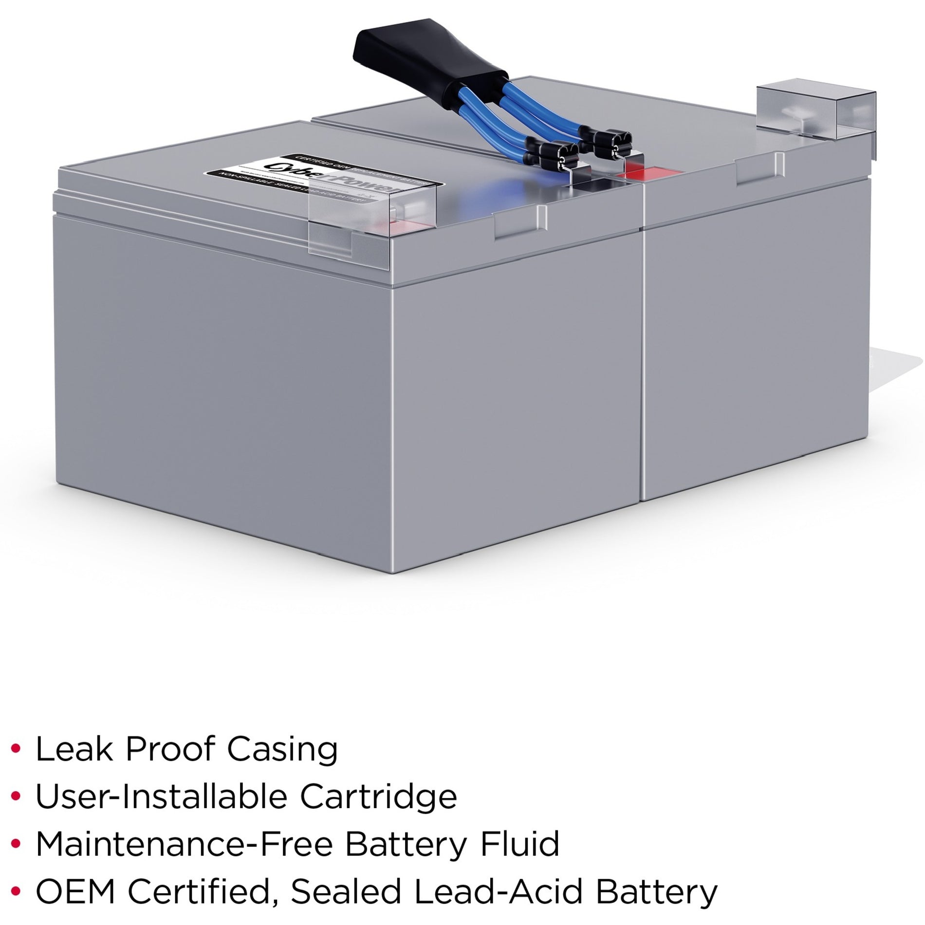 Detailed view of CyberPower RB12120X2B showing leak-proof casing and maintenance-free features-alternate-image3