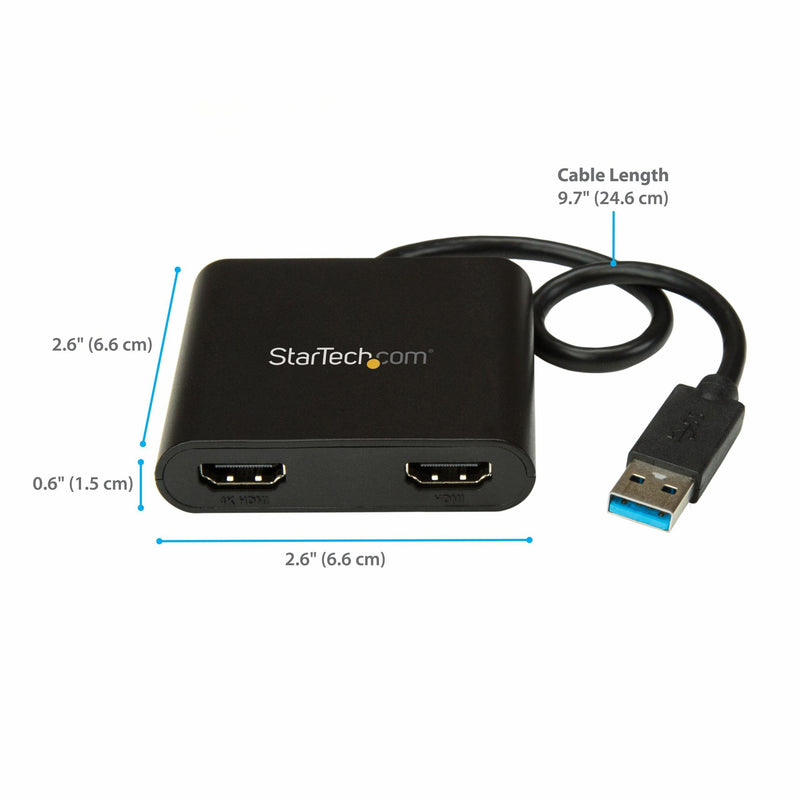 Dimensional diagram of StarTech.com USB to HDMI adapter showing exact measurements