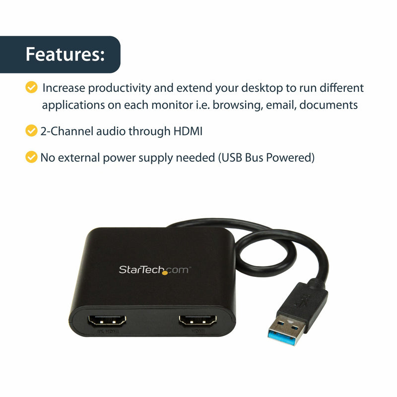 Feature list highlighting key capabilities of the USB to HDMI adapter