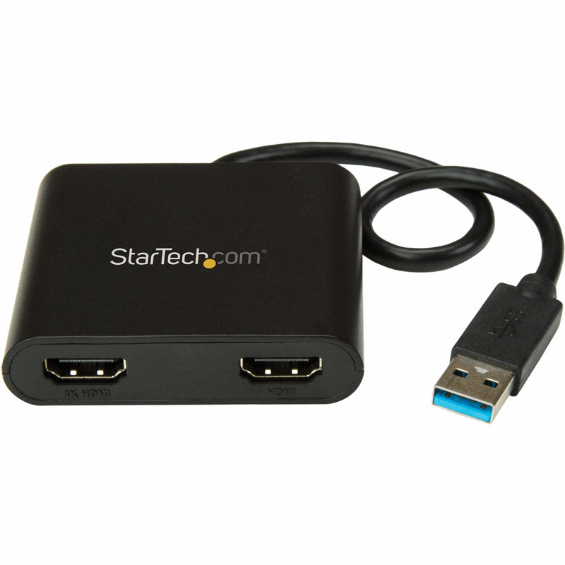 StarTech.com USB to dual HDMI adapter showing two HDMI ports and USB 3.0 connector