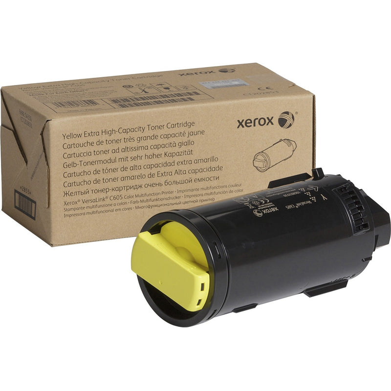 Xerox 106R04012 yellow extra high-capacity toner cartridge with packaging box for VersaLink C605 printer