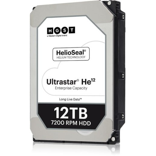 HGST Ultrastar He12 12TB Enterprise Hard Drive with HelioSeal technology, featuring a silver and black design with clear product labeling-alternate-image1