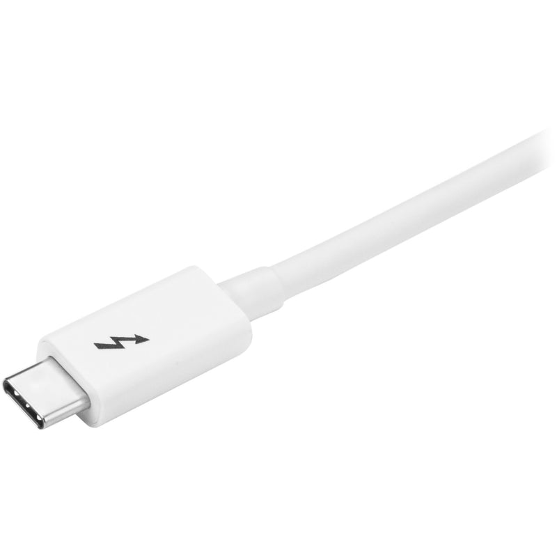 Close-up view of the white USB-C connector on StarTech.com Thunderbolt 3 cable