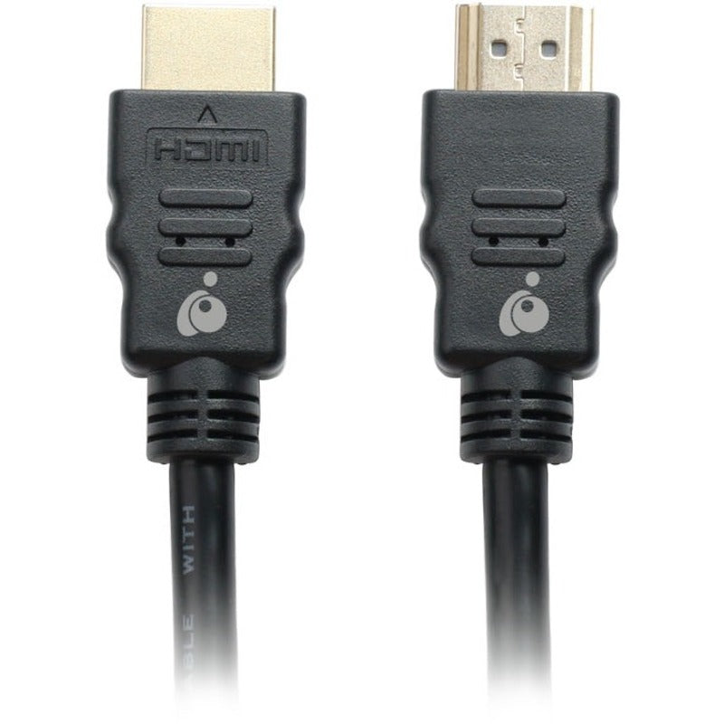 Close-up view of IOGEAR Premium HDMI cable connectors showing gold-plated contacts and HDMI branding