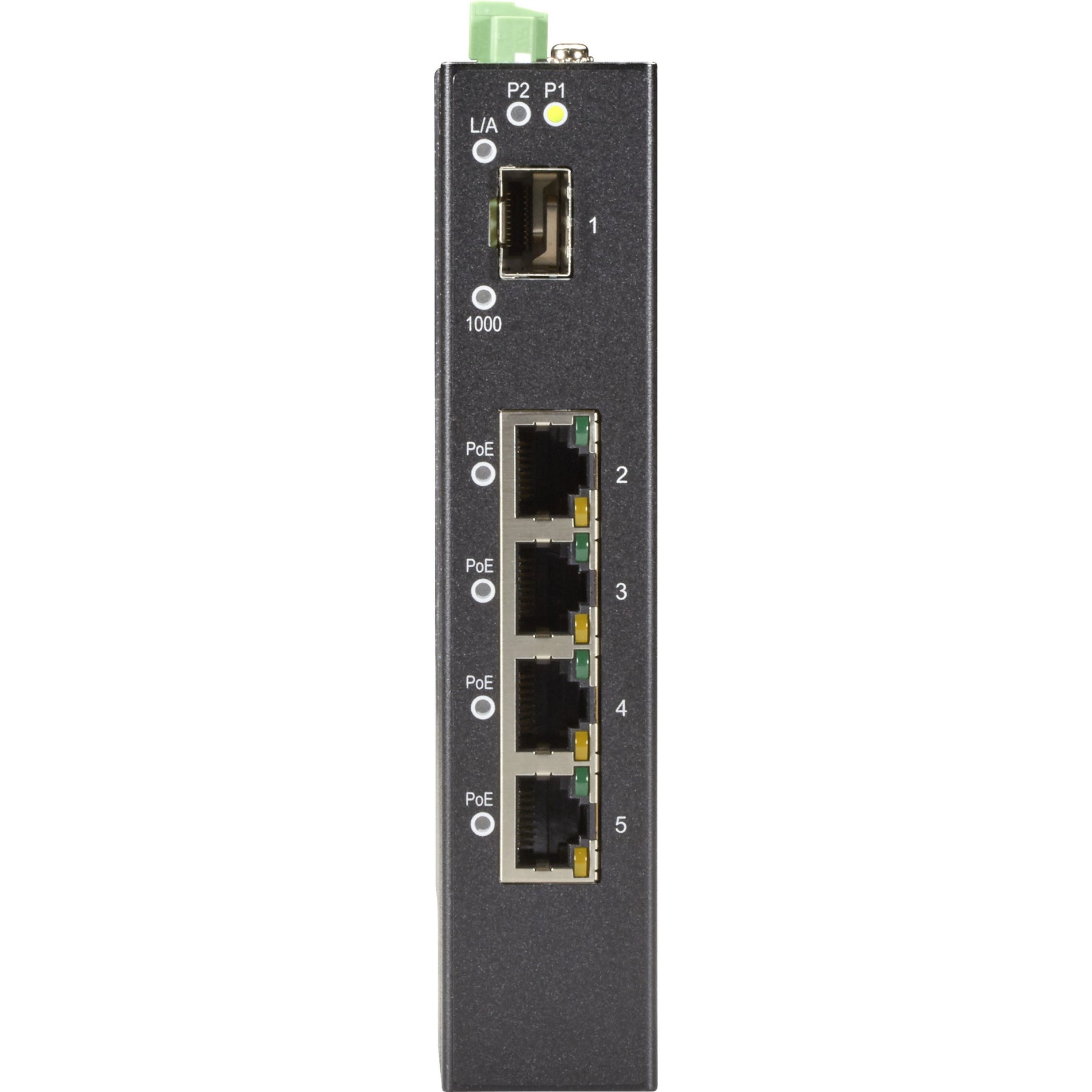 Interrupteur Ethernet Gigabit Industriel à 5 Ports PoE+ Boîtier Noir Température Extrême Conformité TAA Garantie de 1 an Origine Taïwan