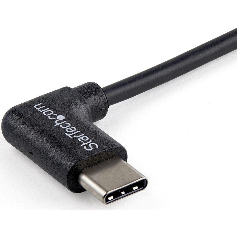 Detailed view of the right-angle USB-C connector showing StarTech.com branding