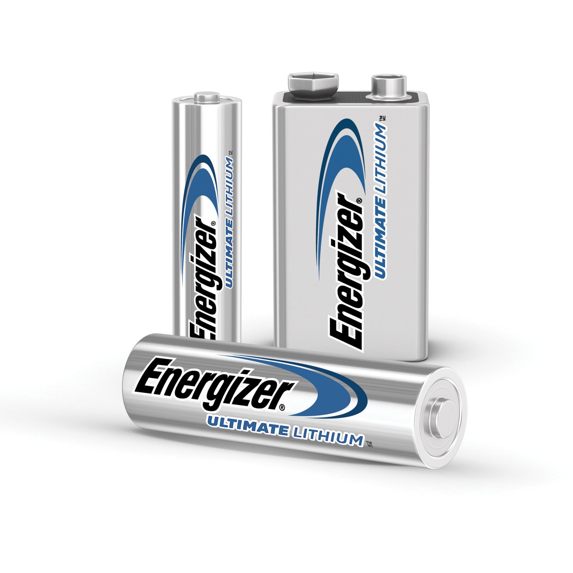 Three Energizer Ultimate Lithium batteries showing different sizes and angles-alternate-image2