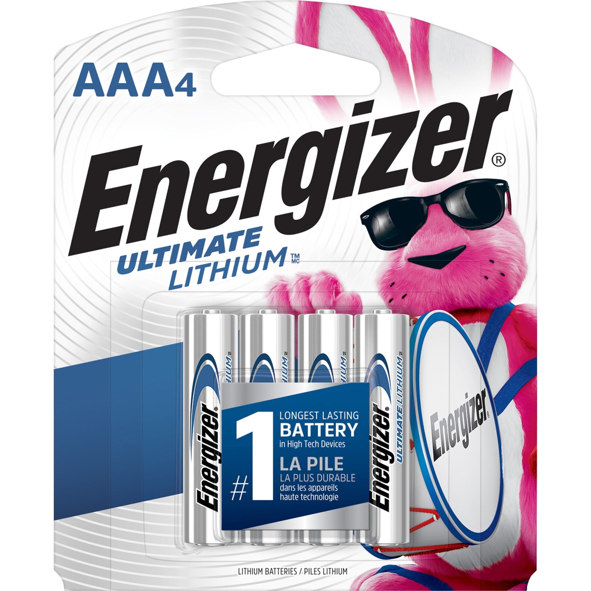 Energizer Ultimate Lithium AAA 4-pack battery package with mascot wearing sunglasses-alternate-image1