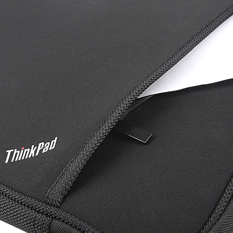 Close-up detail of ThinkPad sleeve showing stitching and logo