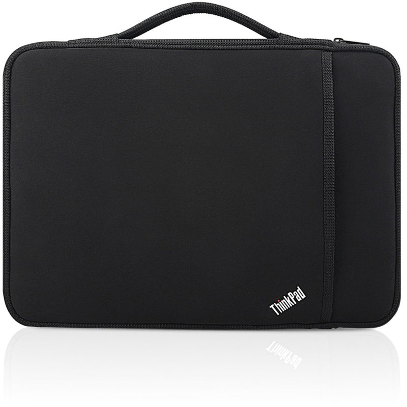 Front view of black Lenovo ThinkPad 13-inch sleeve with handle and logo