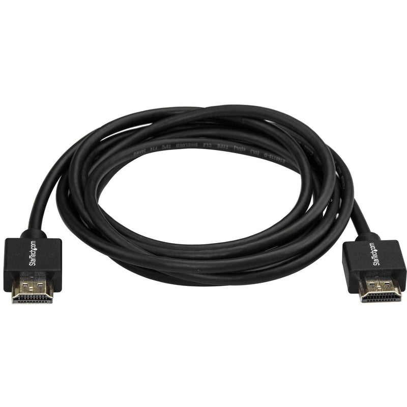 Full length view of StarTech.com 2-meter HDMI cable showing flexible black cable and connectors