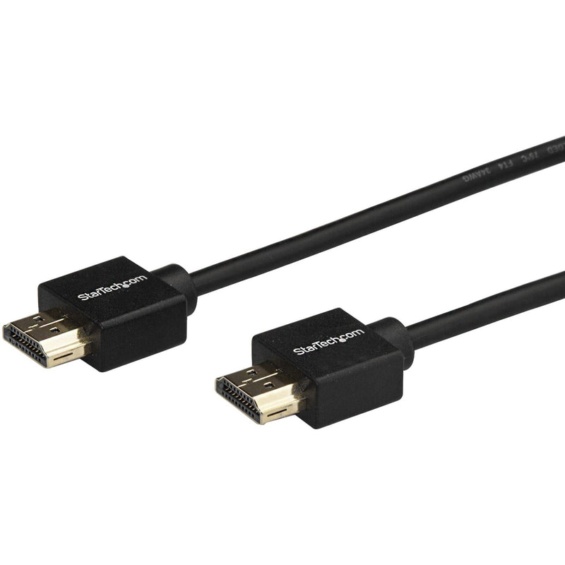 Close-up view of StarTech.com HDMI cable connectors with gold-plated contacts and black housing