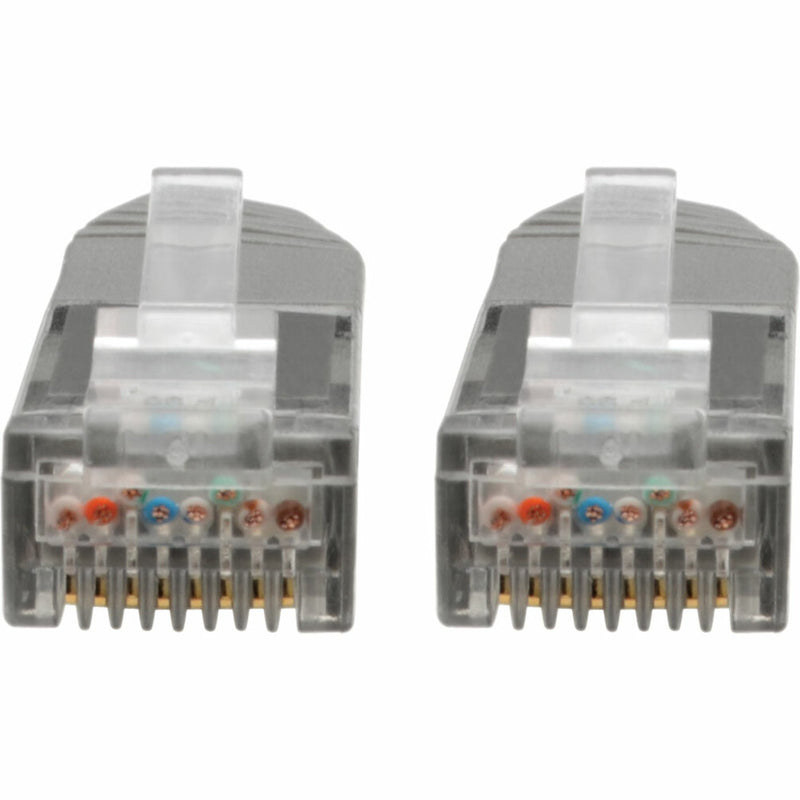 Detailed front view of RJ45 connector pins showing internal wiring arrangement