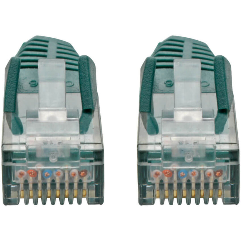 Detailed view of RJ45 connector pins showing 8-pin configuration and gold-plated contacts