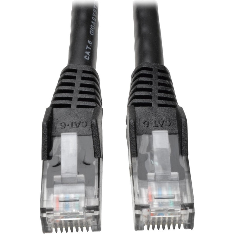 Close-up view of transparent RJ45 connectors with gold-plated contacts on Cat6 network cable