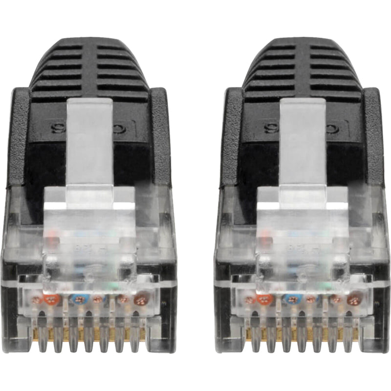 Detailed front view of RJ45 connector internal structure and wire arrangement