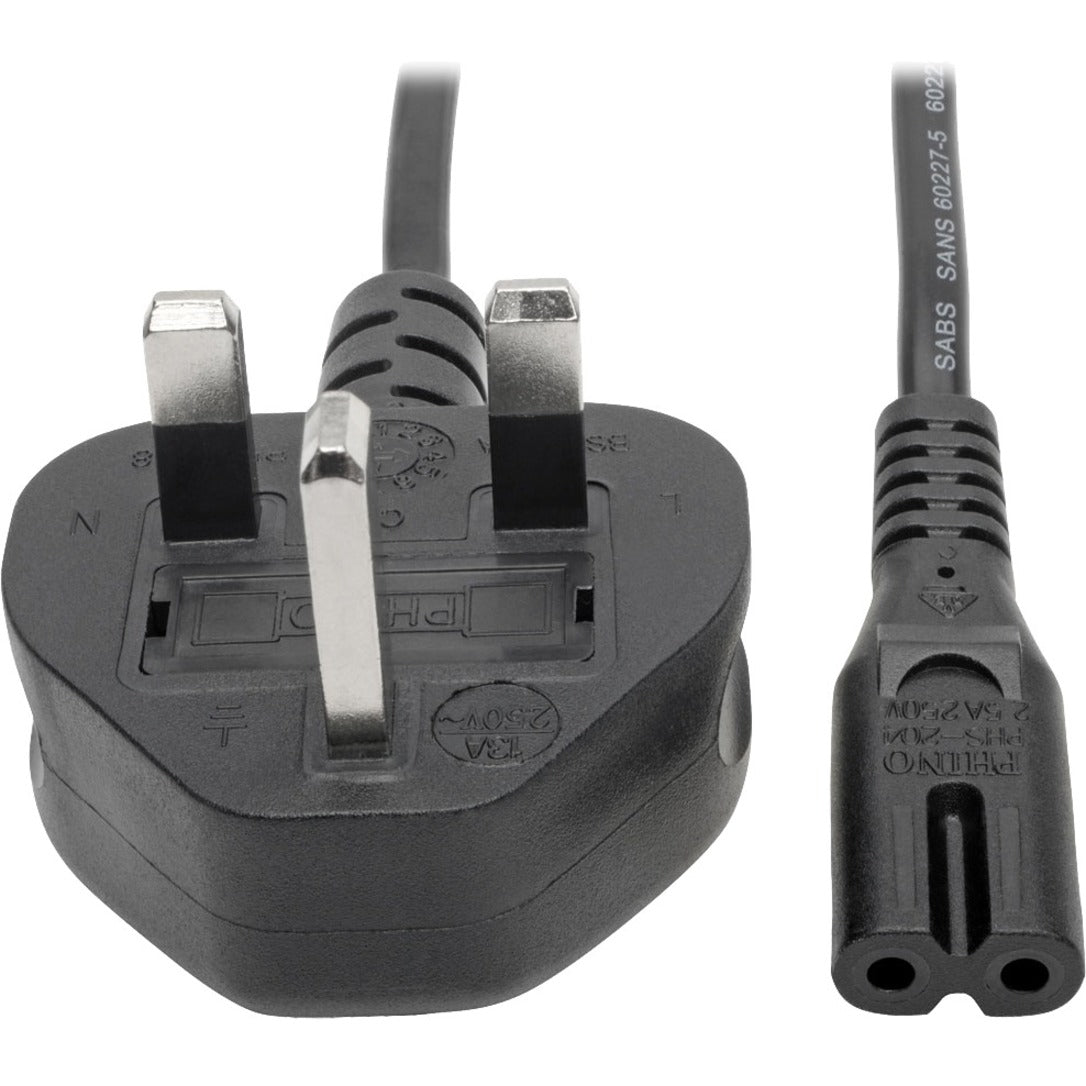 Close-up view of Tripp Lite P061-006 power cord showing BS 1363 UK plug and C7 connector ends-alternate-image1