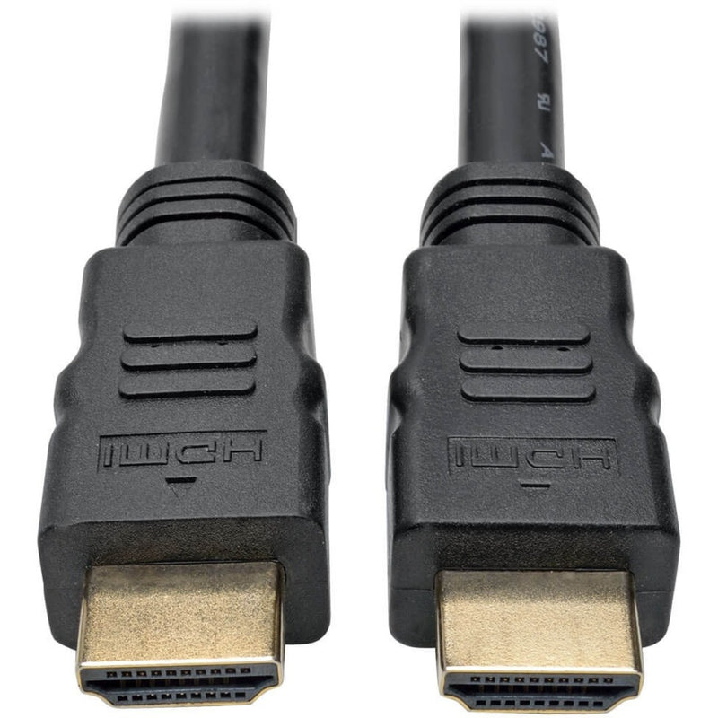 Close-up of gold-plated HDMI male connectors with strain relief and molded construction