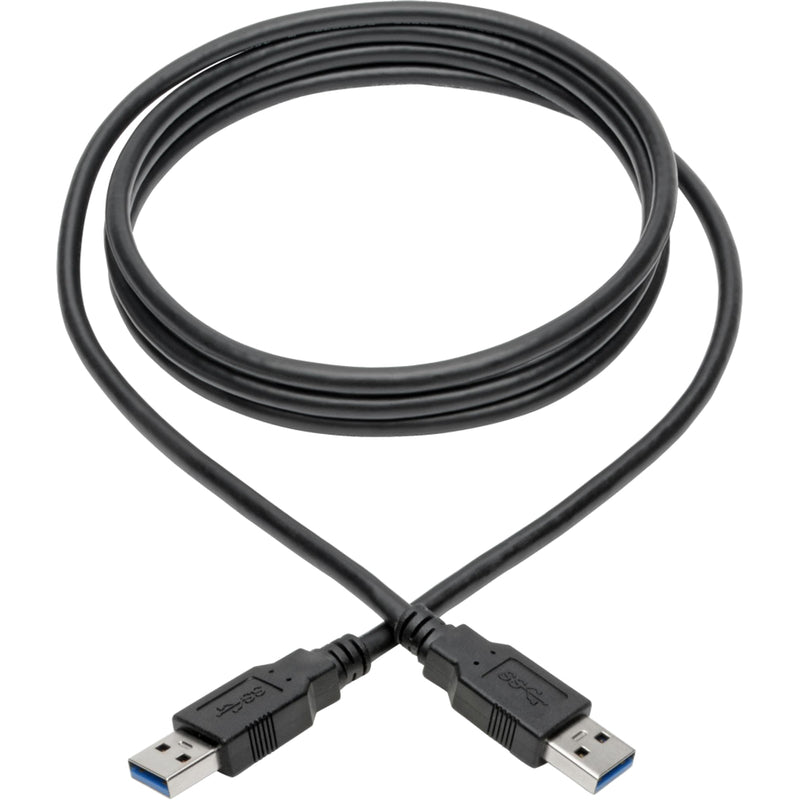 Full length view of black USB 3.0 cable showing flexible design and both connectors