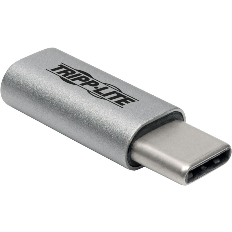 Close-up view of Tripp Lite USB-C adapter showing silver aluminum construction and USB-C connector-alternate-image1