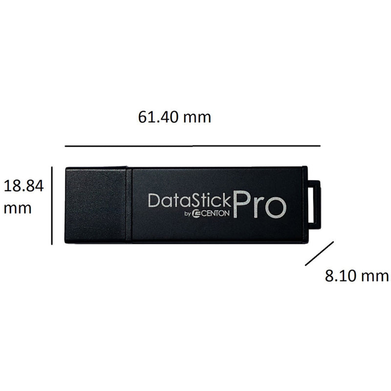 Dimensional diagram of Centon DataStick Pro showing exact measurements