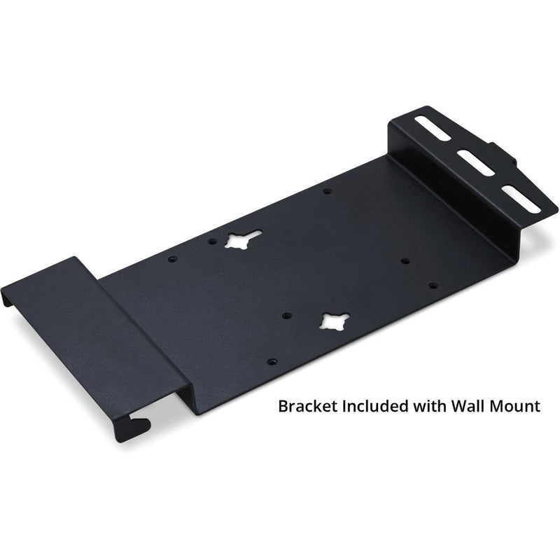 Black mini PC mounting bracket with ventilation holes and mounting slots included with ViewSonic wall mount